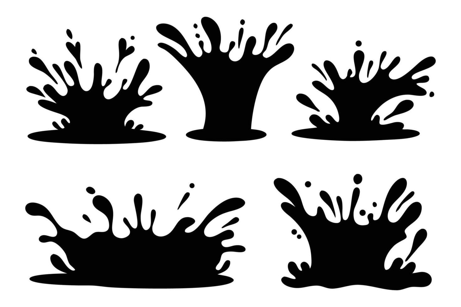 Black splash silhouettes set isolated flat illustration on white background. vector