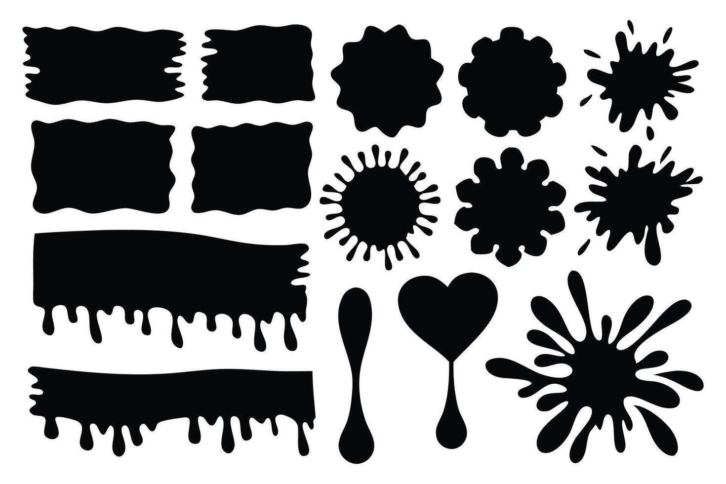 Blotter spots liquid paint drip silhouettes set isolated flat illustration on white background vector