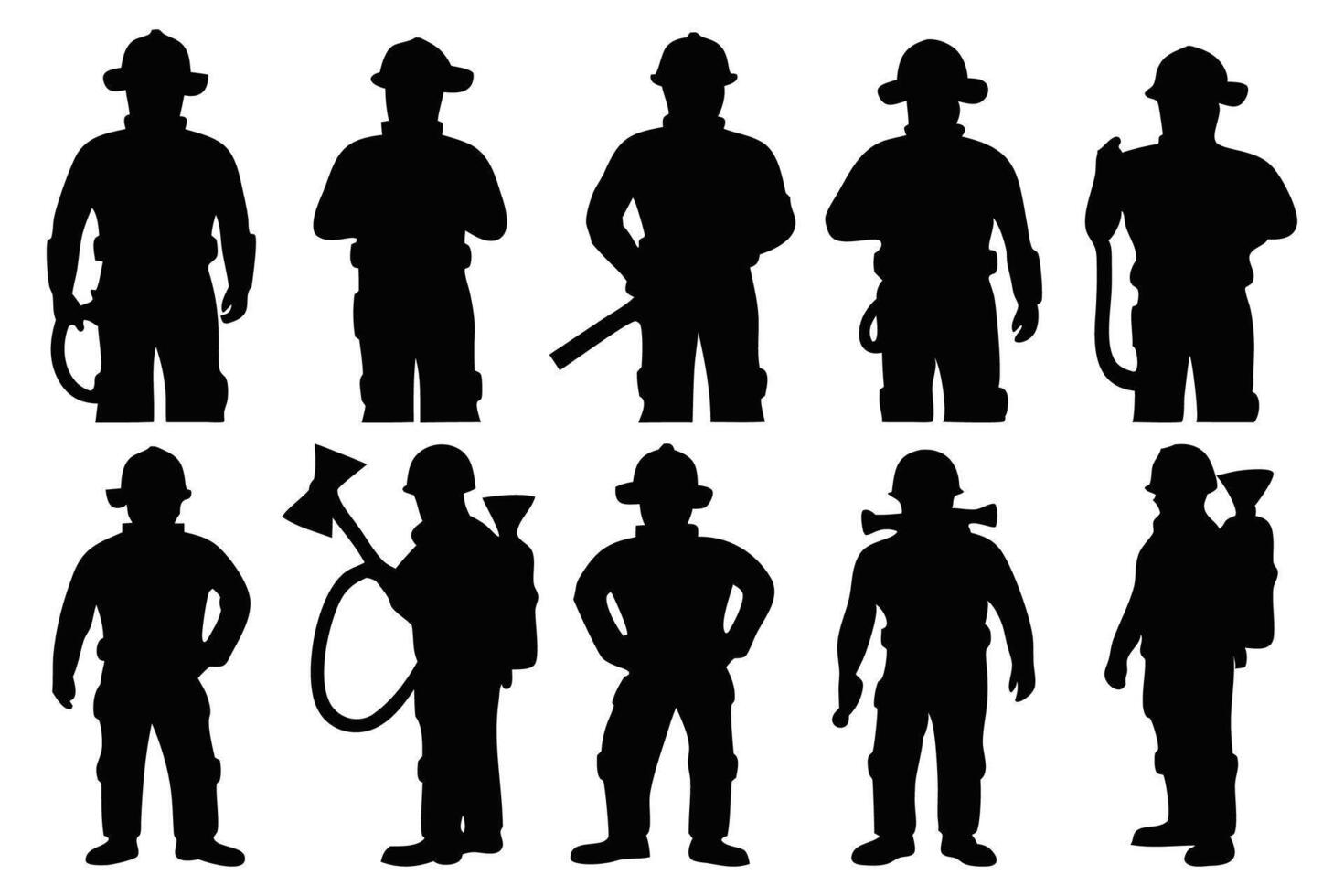 Firefighter silhouettes set illustration on white background vector