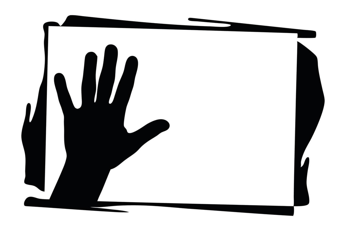 Hand extends towards a piece of paper poised to grasp it from a flat surface Black silhouettes set isolated flat illustration on white background vector