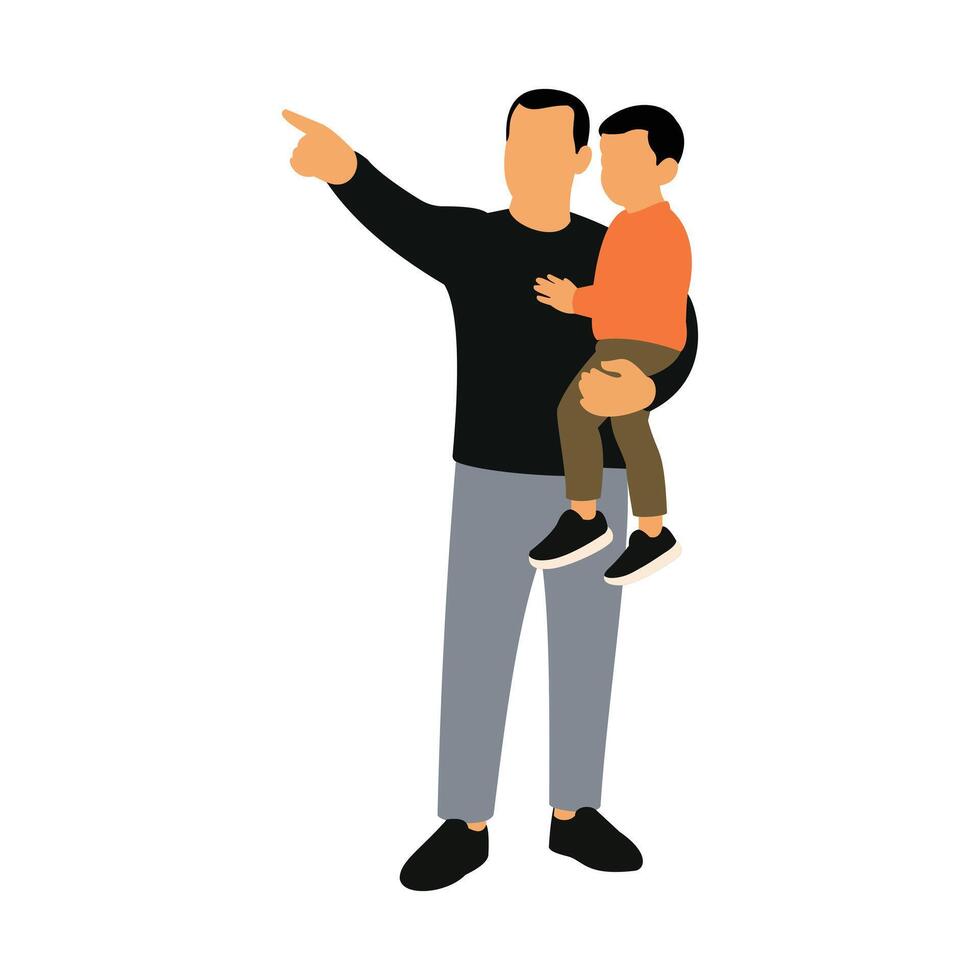 Father holding son pointing towards something flat illustration vector