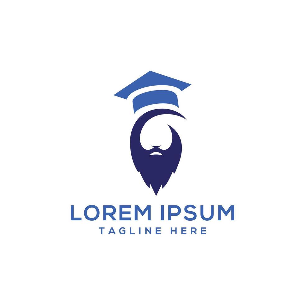 Education guru logo design creative mark concept guru beard face with graduation cap vector
