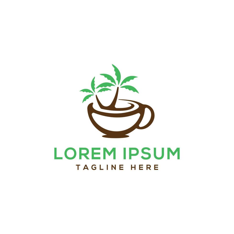 Coffee shop beach logo design creative unique concept coffee cup palm tree vector
