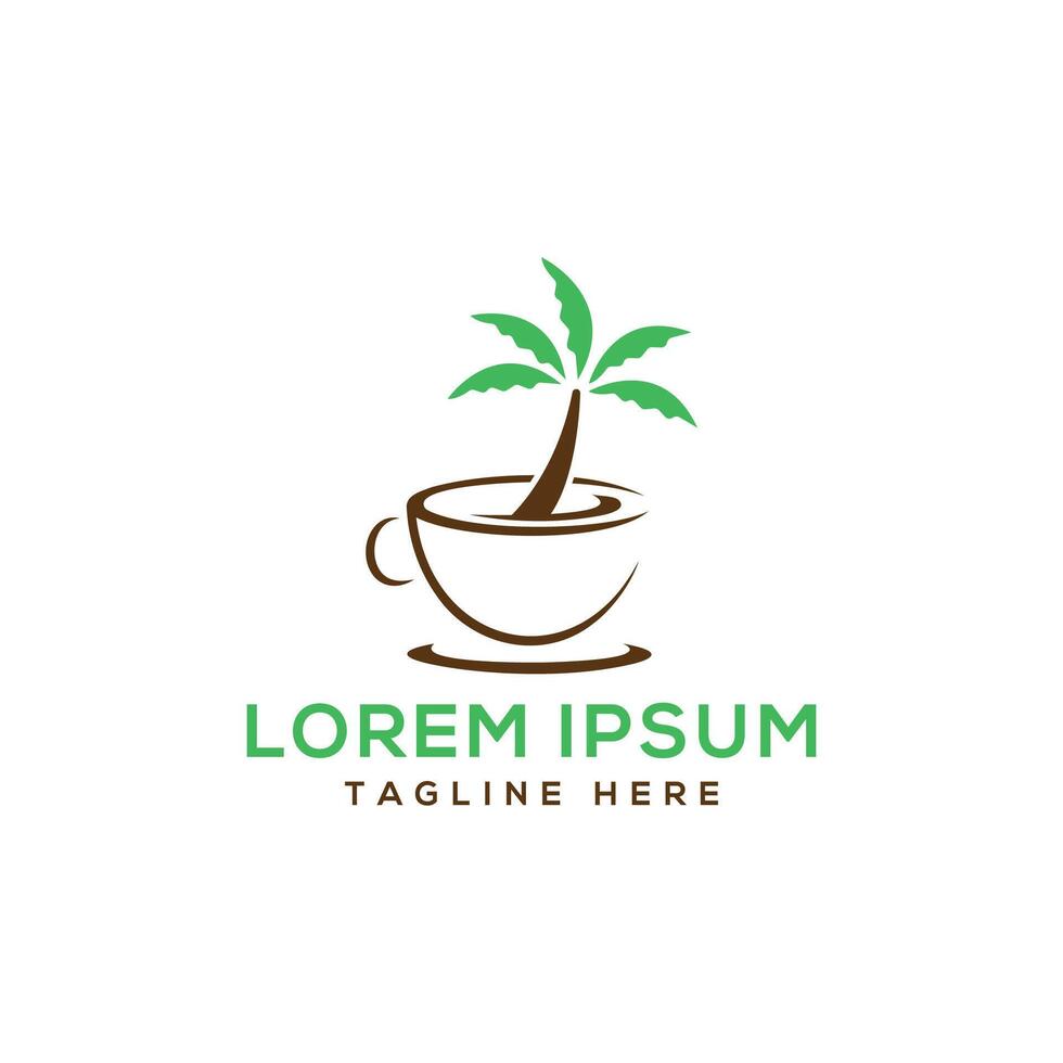 Beach Coffee shop logo design creative unique concept coffee cup palm tree vector
