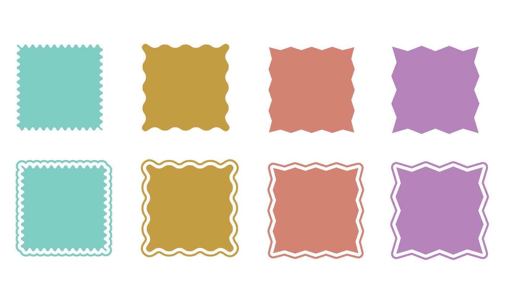 Set of square frames with wiggly, wavy edges. Decorative silhouette elements perfect for highlighting text, quotes, photos, or as design accents in creative, playful vector