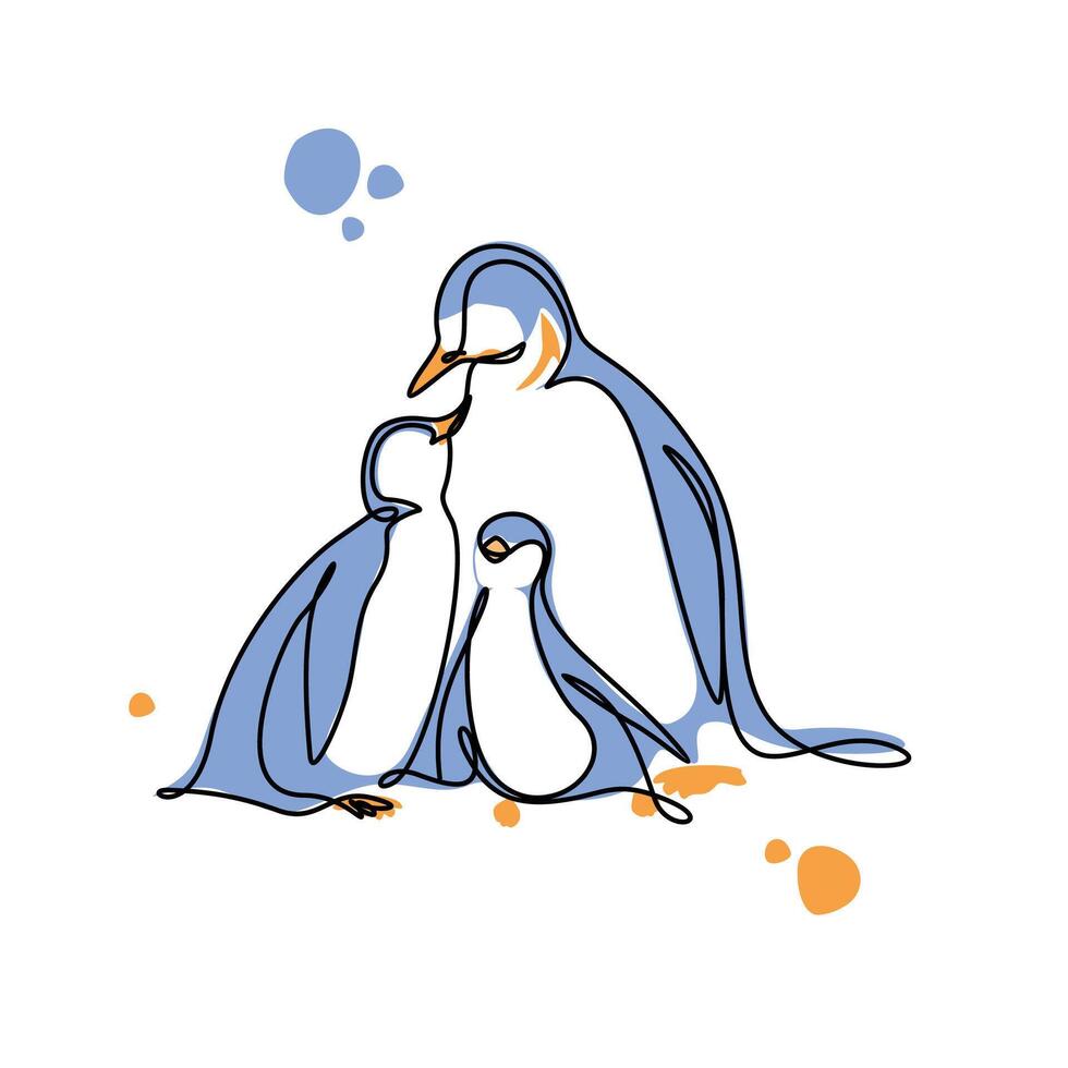Cute pinguin line art, pinguin illustration design for wall art Print concept vector