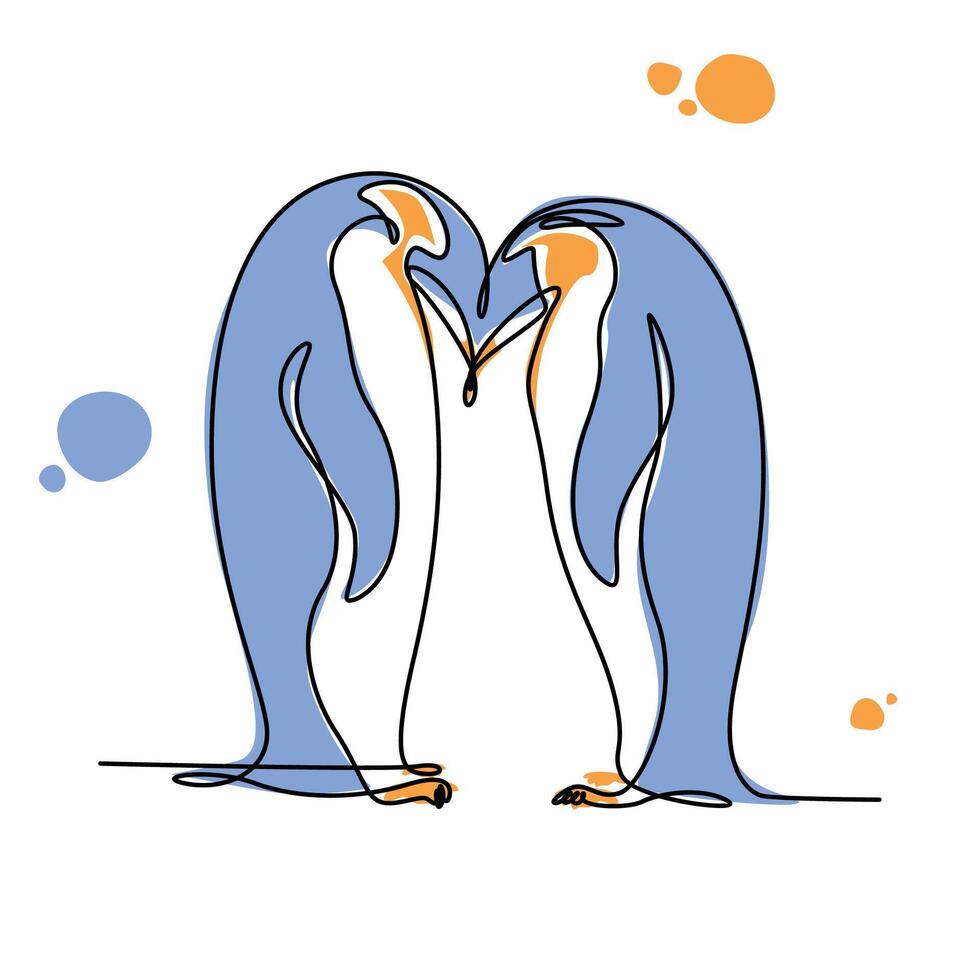 Cute pinguin couple line art, design line art animal concept vector