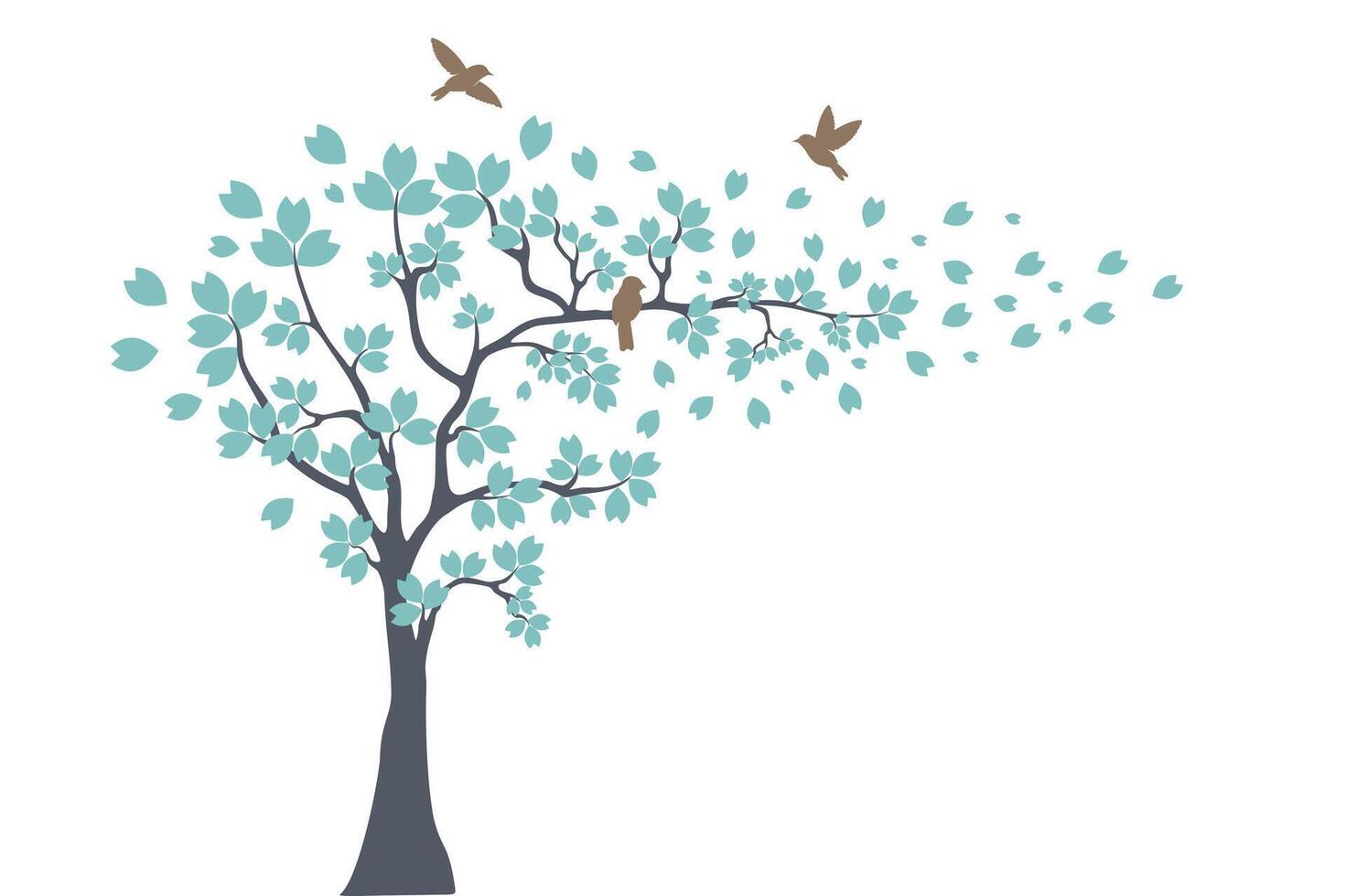 Wall decoration tree design with birds perched, wall decoration illustration, concept design vector