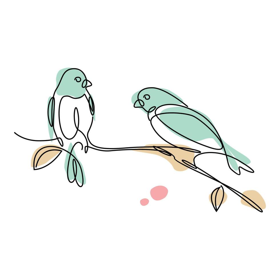 Illustration of a pair of perched birds, cute wallpaper wall decoration design vector