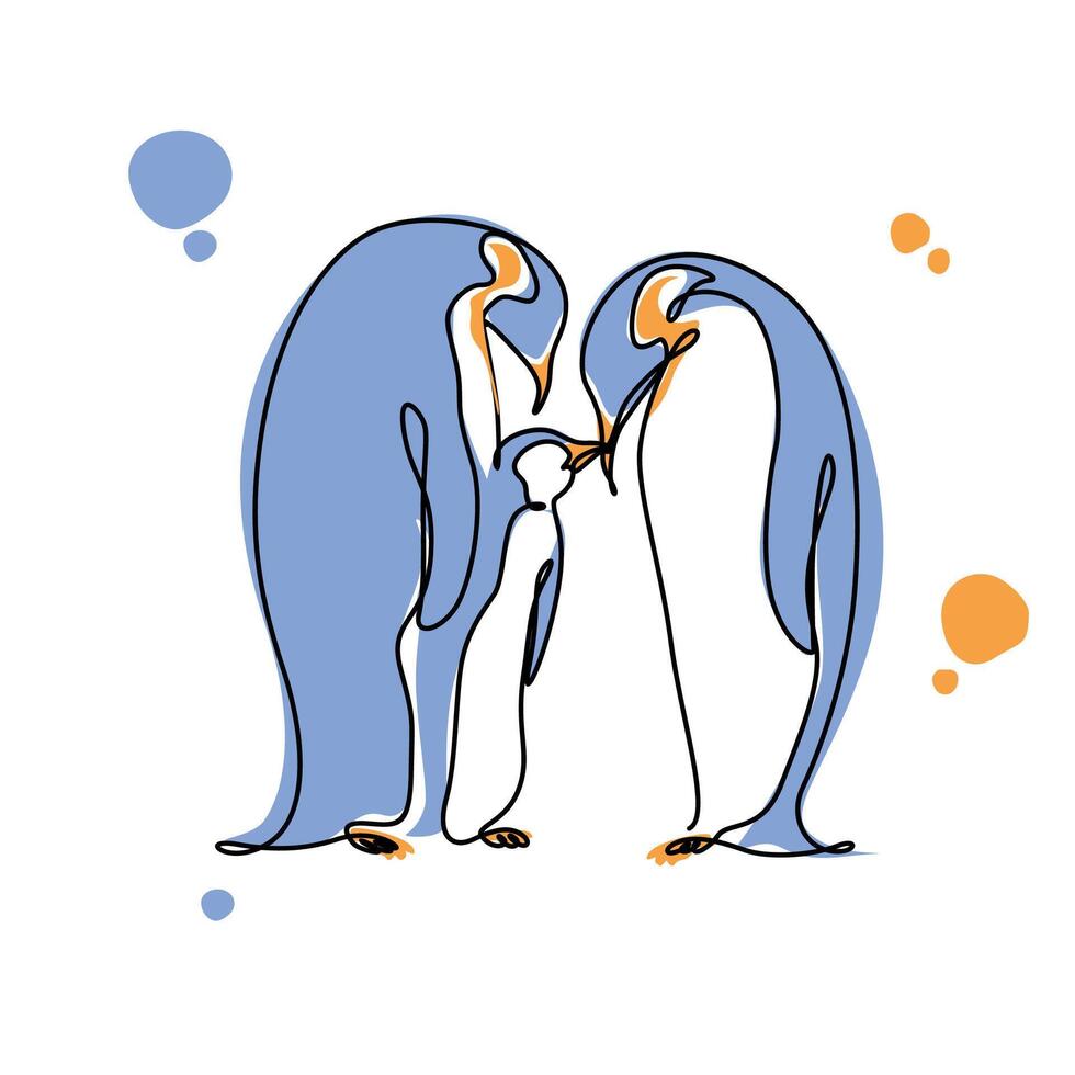 Design line art pinguin, design wall art print, cute blue pinguin vector