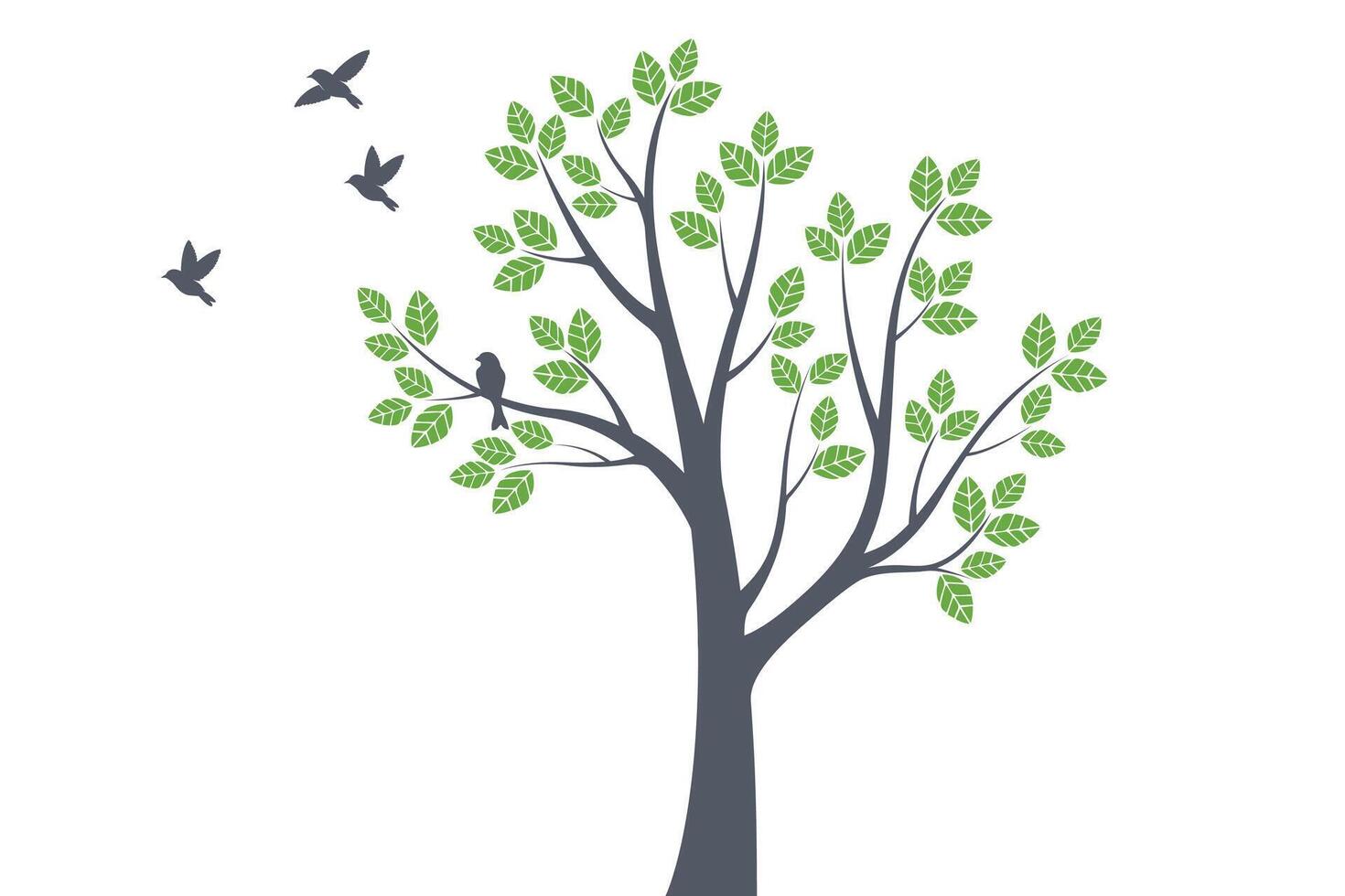 tree wall decoration sticker design with birds on branches vector