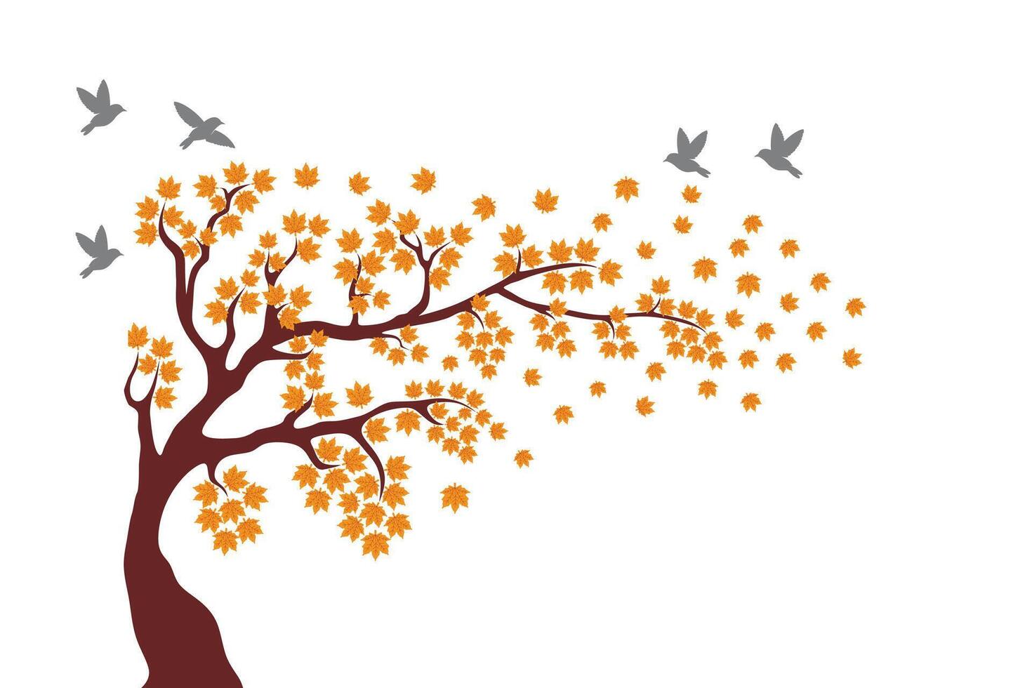 Wall decoration illustation desin of tr branches with birds, falng leaves vector