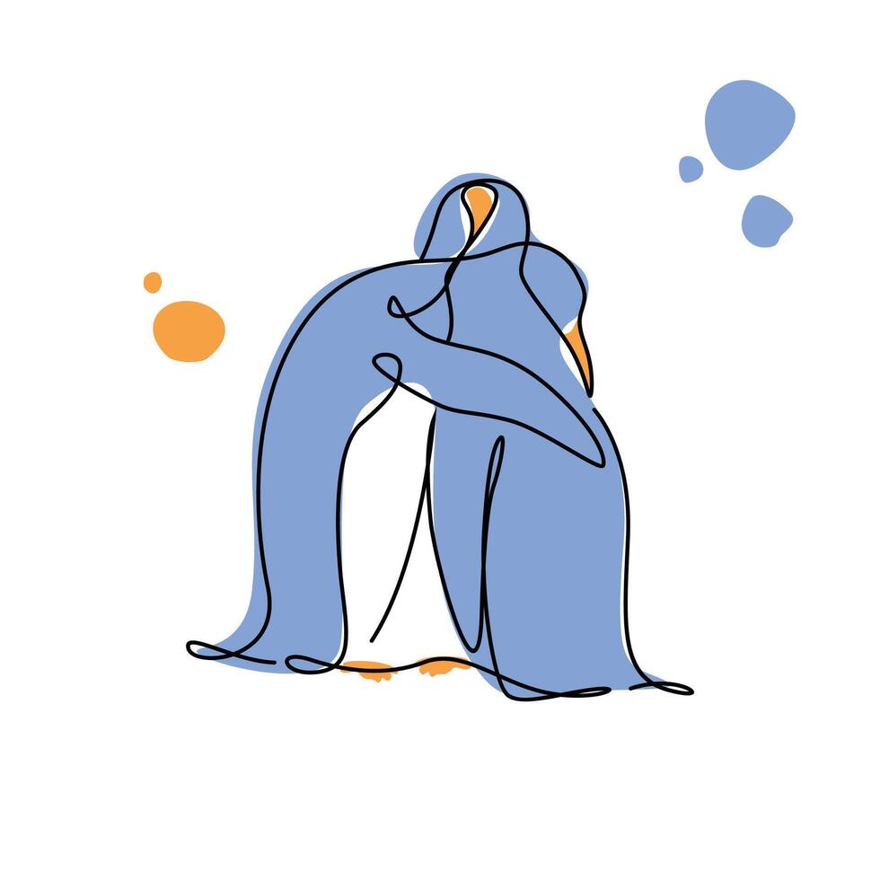 A pair pinguin illustration with their a hug vector
