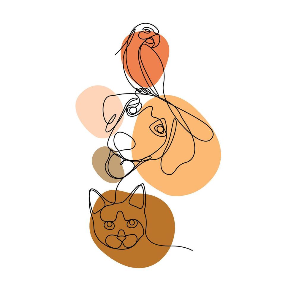 Design illustration a birds, a dog, and a cat, design home decoration line art animal pet concept vector
