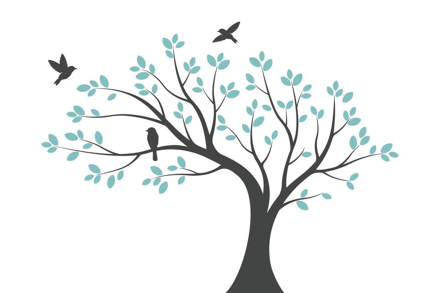 Leaf tree with bird, tree wall decoration design with birds vector