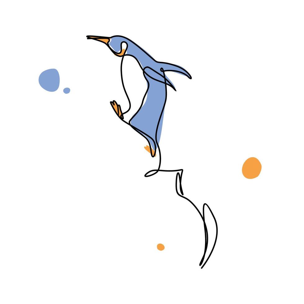 Illustration one pinguin jump, design line art pinguin for wall art print vector