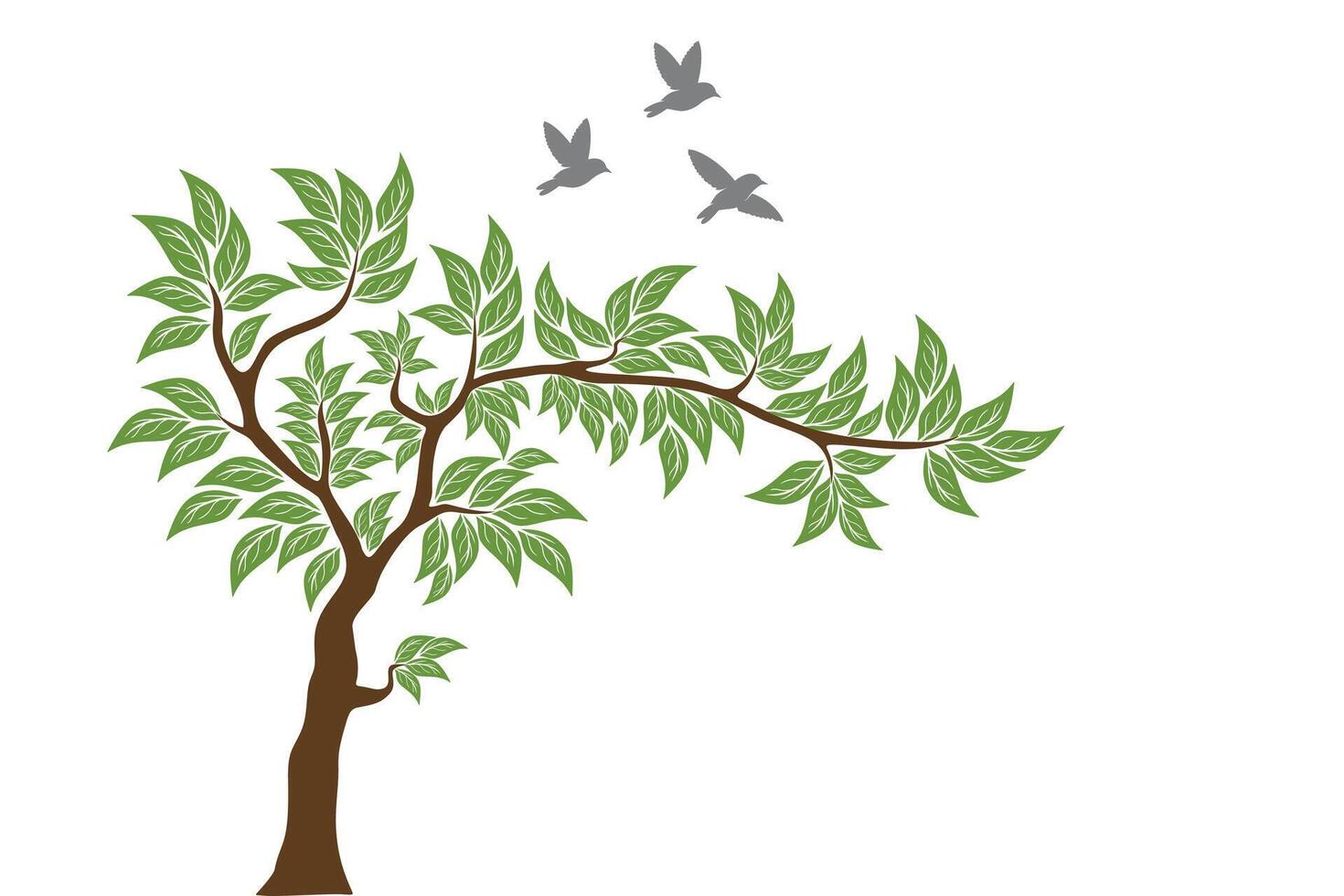 Green leaf tree with birds, wall decoration design, illustration concept vector