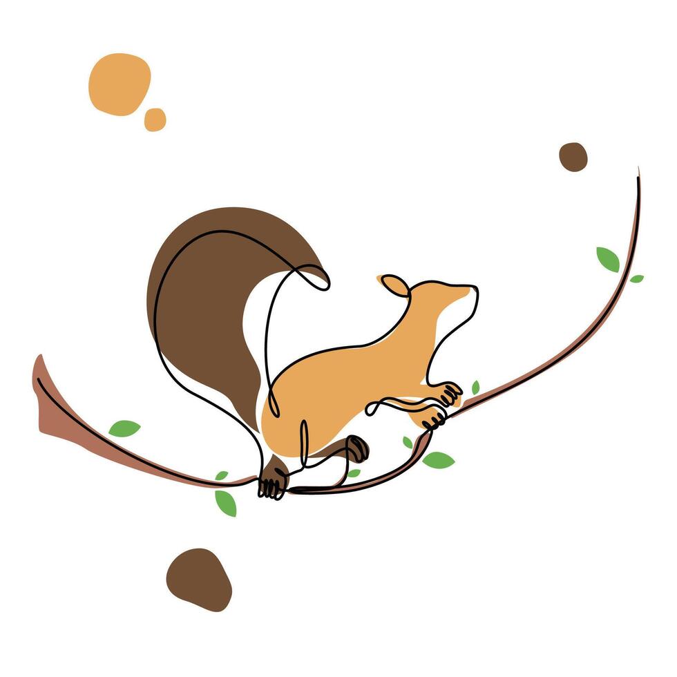 Stunning line art Squirrel design illustration, Squirrel with tree branch graphic design vector