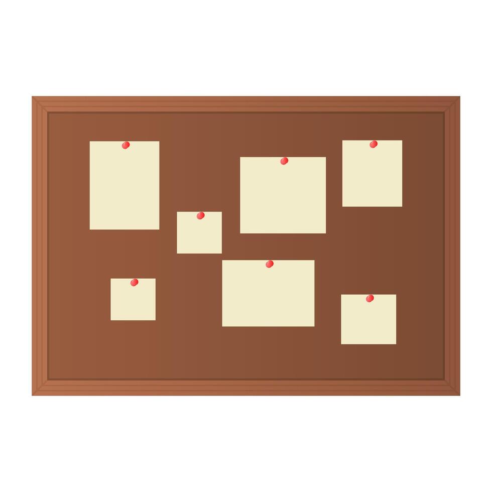 Wooden Bulletin Board for Business with Paper Sheets. Office Bulletin Board Icon. vector