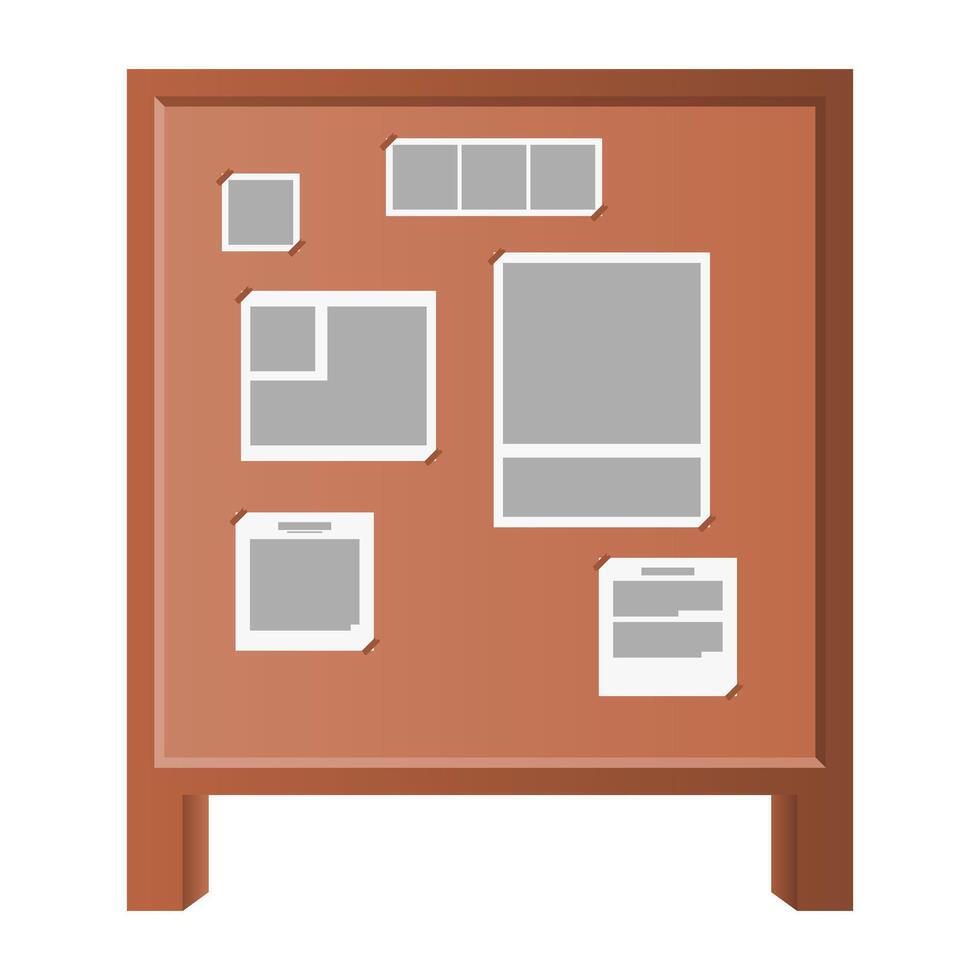 Wooden Bulletin Board with Adhesive Tape on White Background. For Office or School Use. Office Accessories. vector