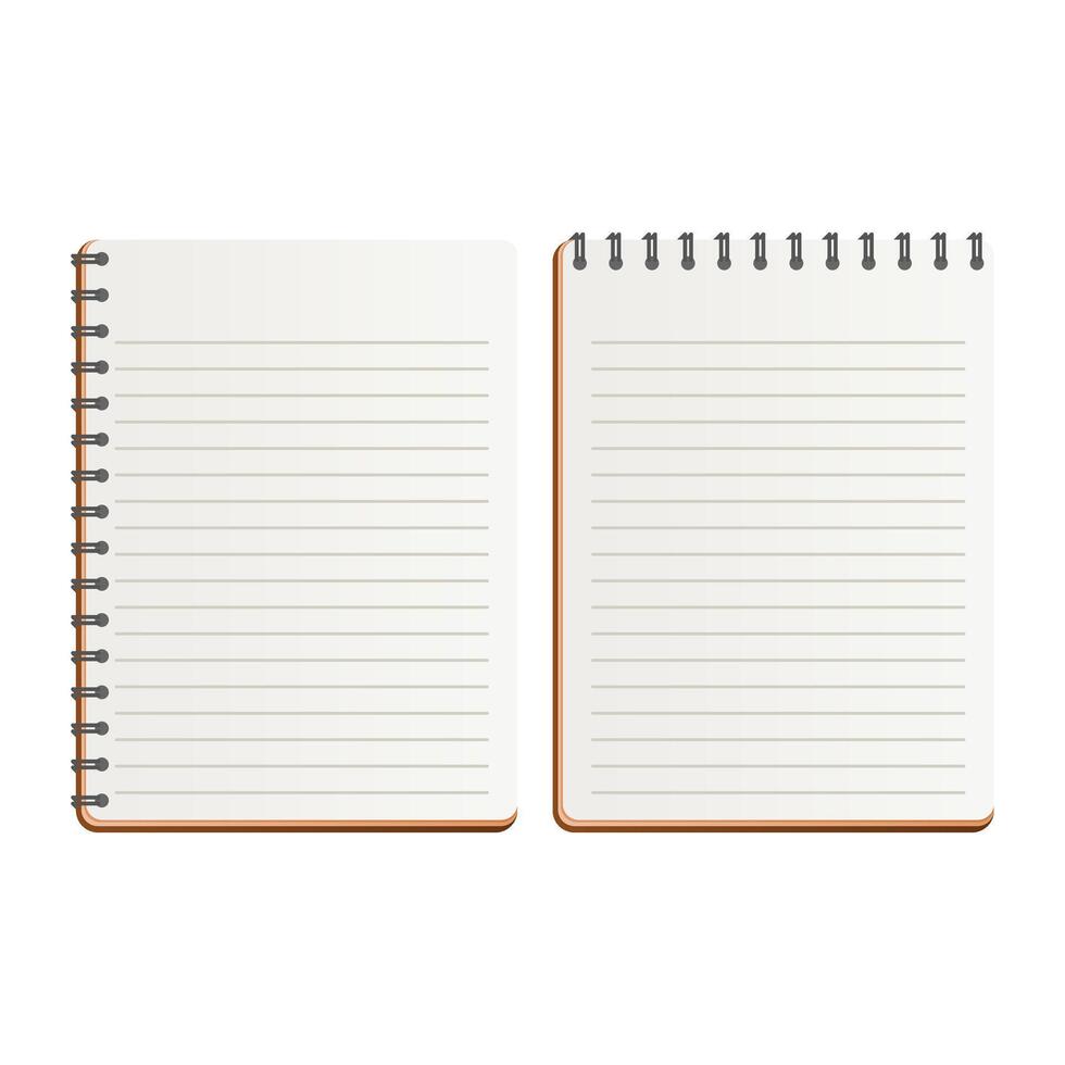 Blank Notebook with Lines. Notebook on White Background. Notebook with White Pages. vector