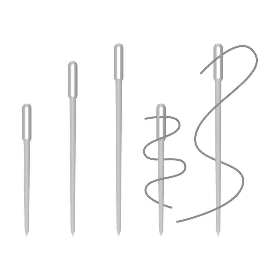 Sewing Needle with Thread. Needles and Threads for Tailors. Collection of Needles and Threads on White Background. vector