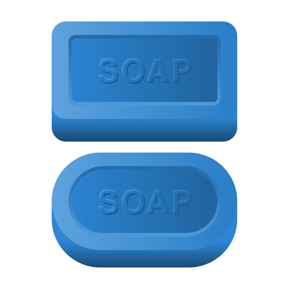 Blue Bar Soap on White Background. Cleanliness Icon. Hygiene Items. vector