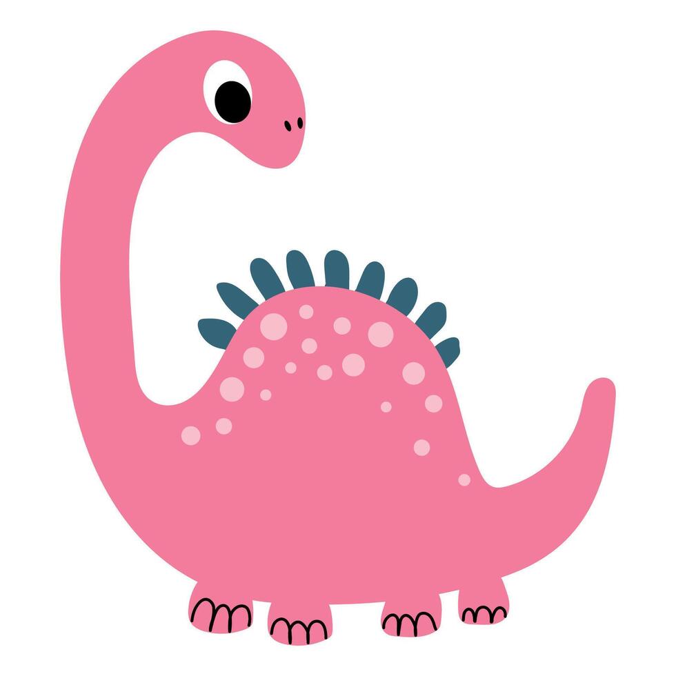 Cute pink dinosaur illustration on white isolated background. vector
