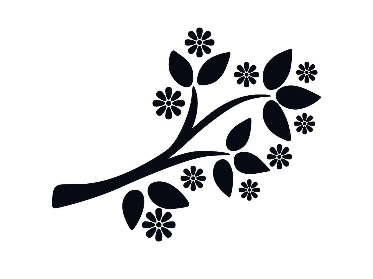 Flowering branch of fruit tree black silhouette vector