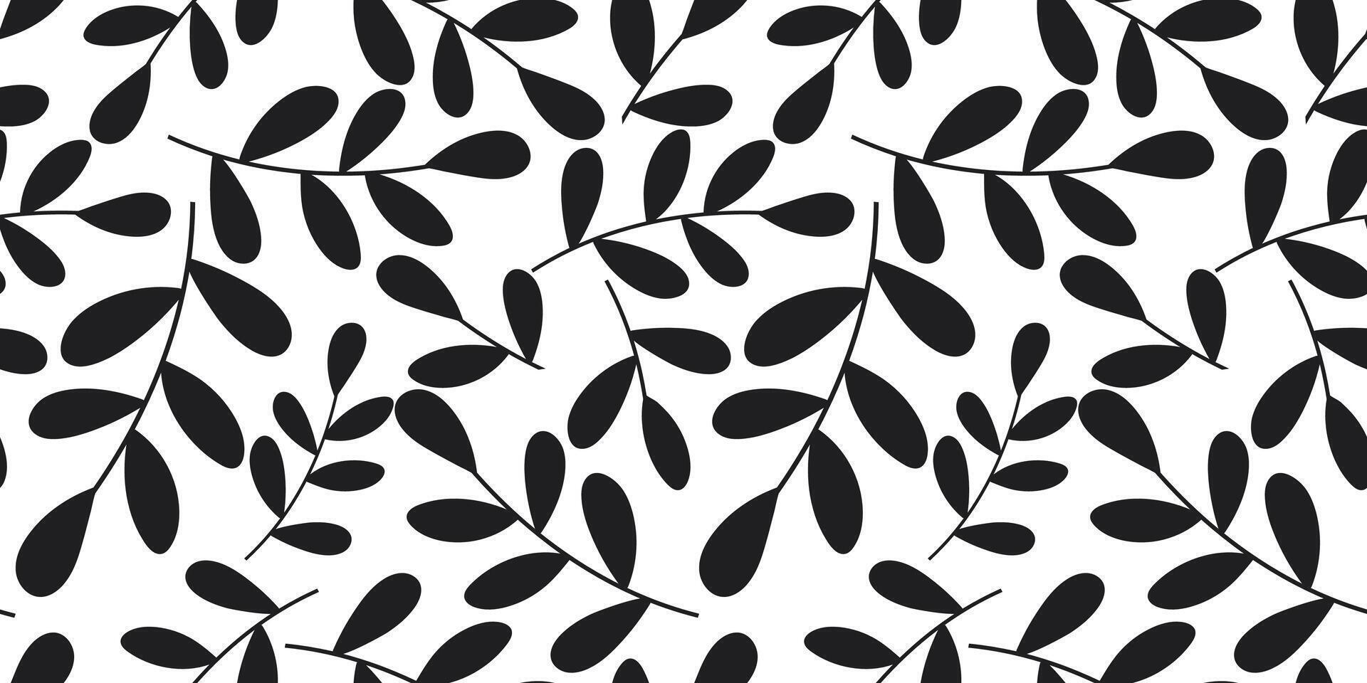 Black silhouette of leaves on white background seamless pattern vector
