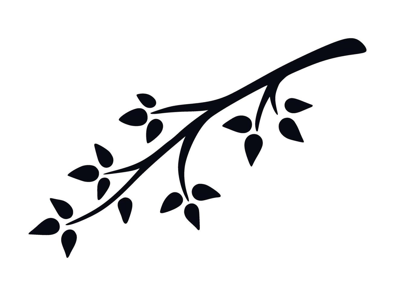 Black monochrome single tree branch with leaves vector