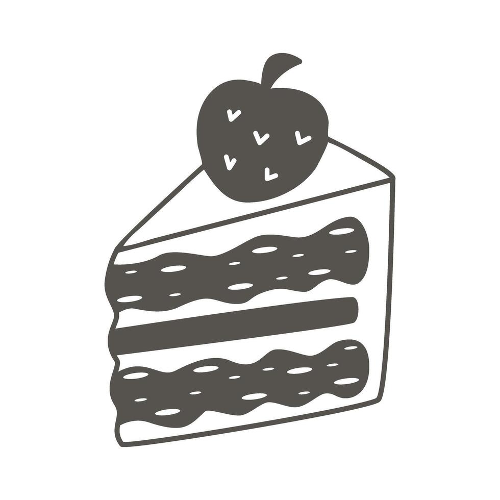 Triangle slice of cake with strawberries doodle sketch style vector