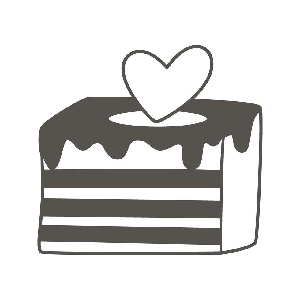 Piece of cake with cream and heart-shaped decor vector
