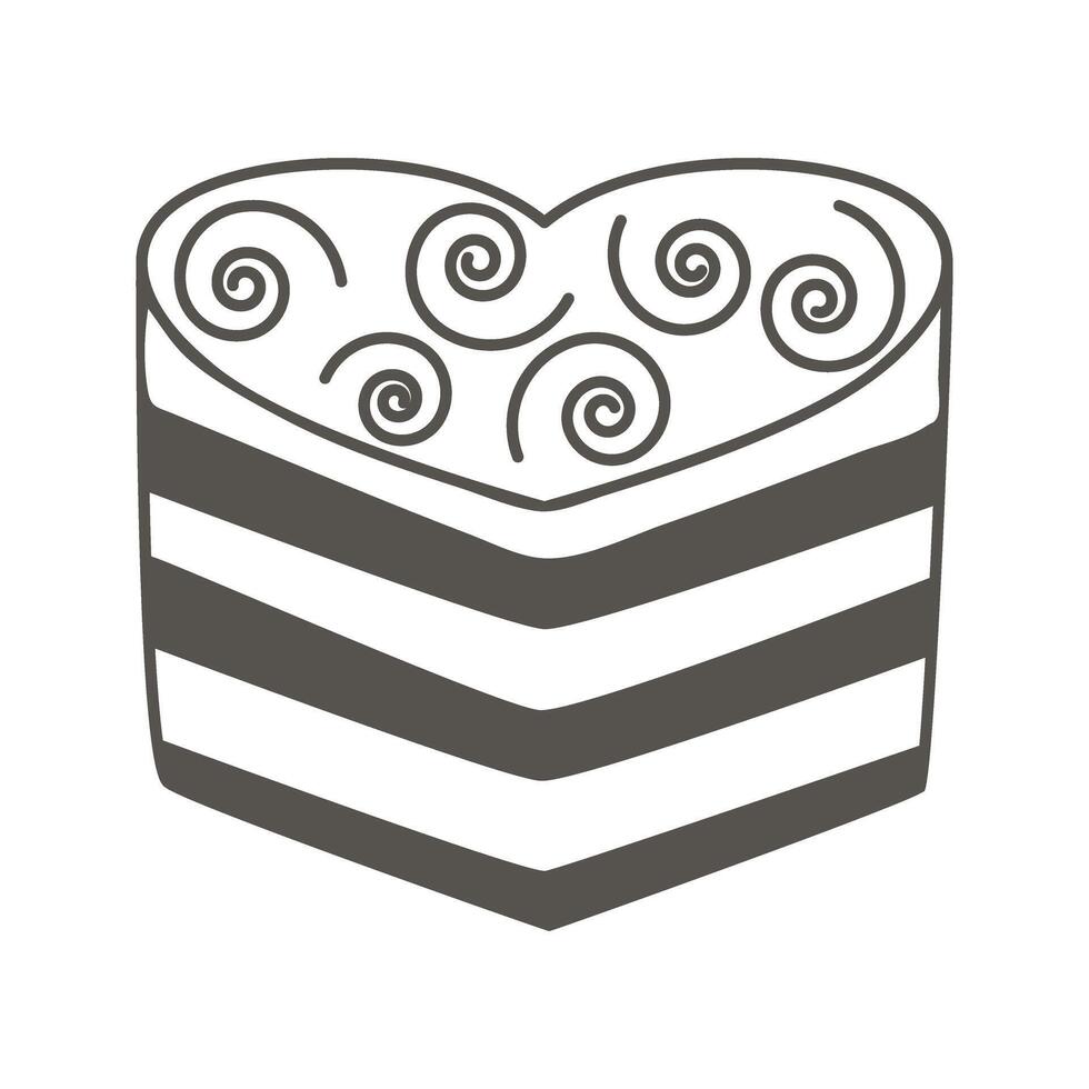 Heart shaped cake doodle sketch style illustration vector