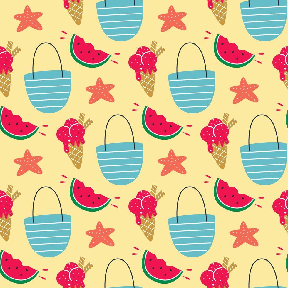 Bright summer seamless pattern on theme of beach holiday vector