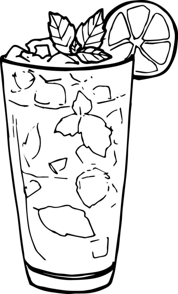 Refreshing mojito cocktail with lime and mint ink hand drawn clipart vector