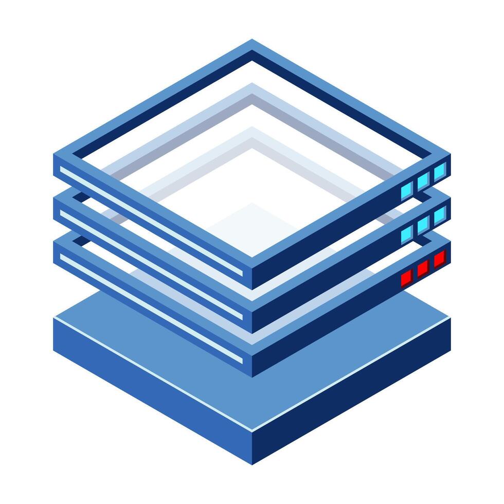Isometric futuristic server. Isometric database or data center. Abstract blockchain. Computer storage. Cloud storage vector