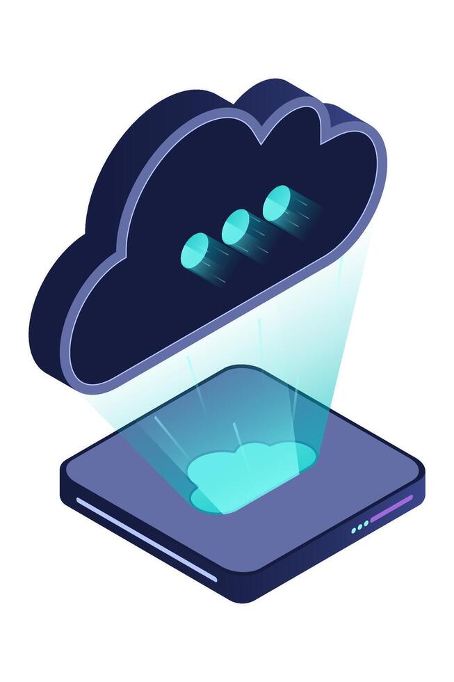 Isometric cloud database. Cloud computing and file cloud storage. Modern technology. Isometric. vector
