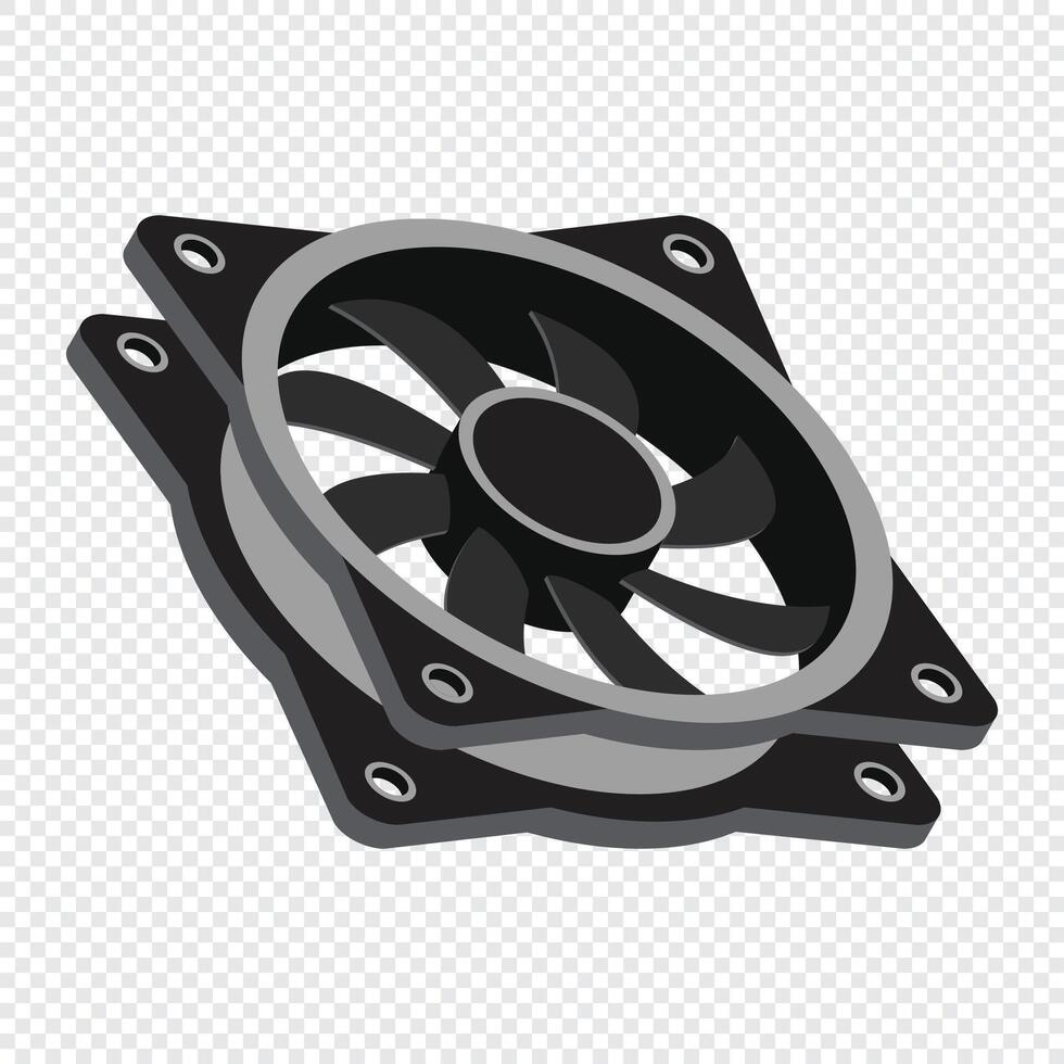 Isometric computer fan. Computer fan cooler. Isometric of PC case fan. Computer hardware component. illustration vector
