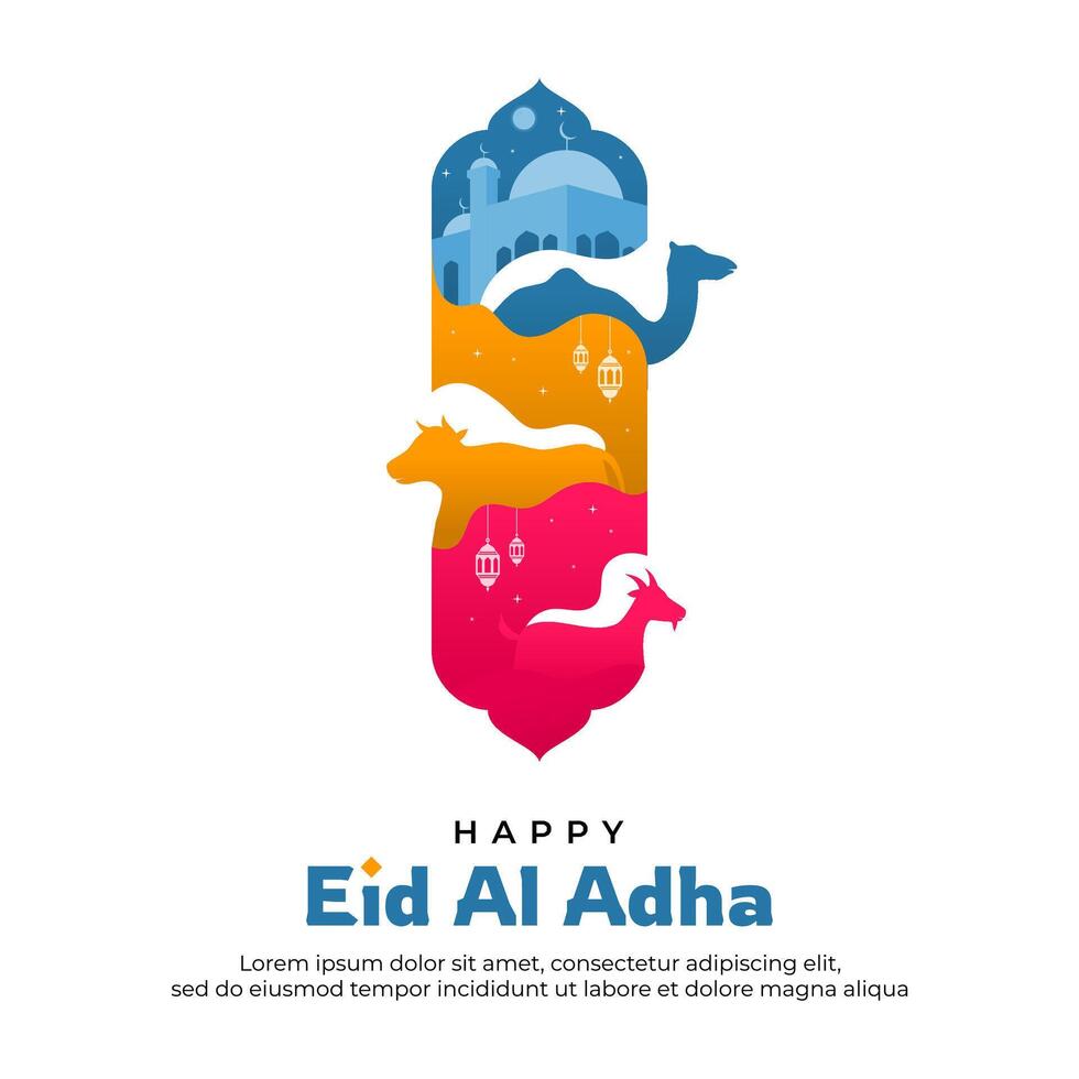Happy Eid Al Adha Greeting Design on Islamic Border Shape vector
