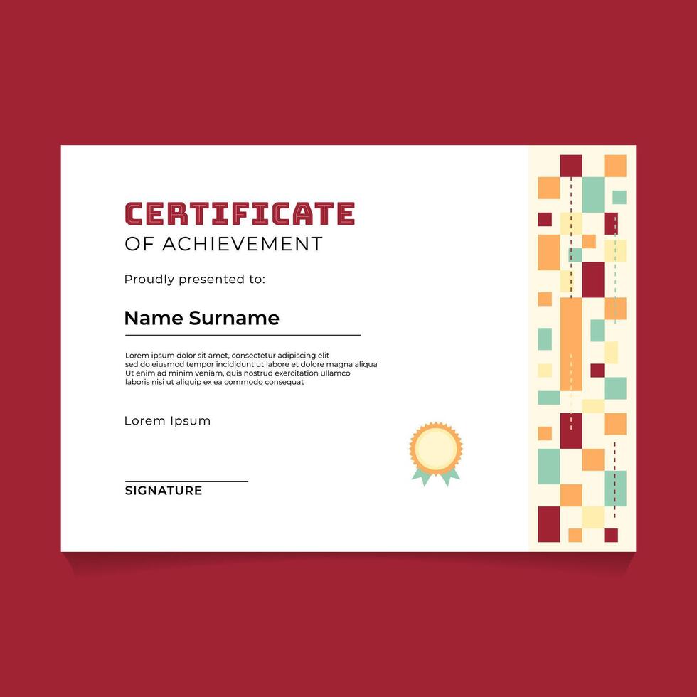 Certificate Template Design with Geometric Rectangle Tape on Abstract Composition vector