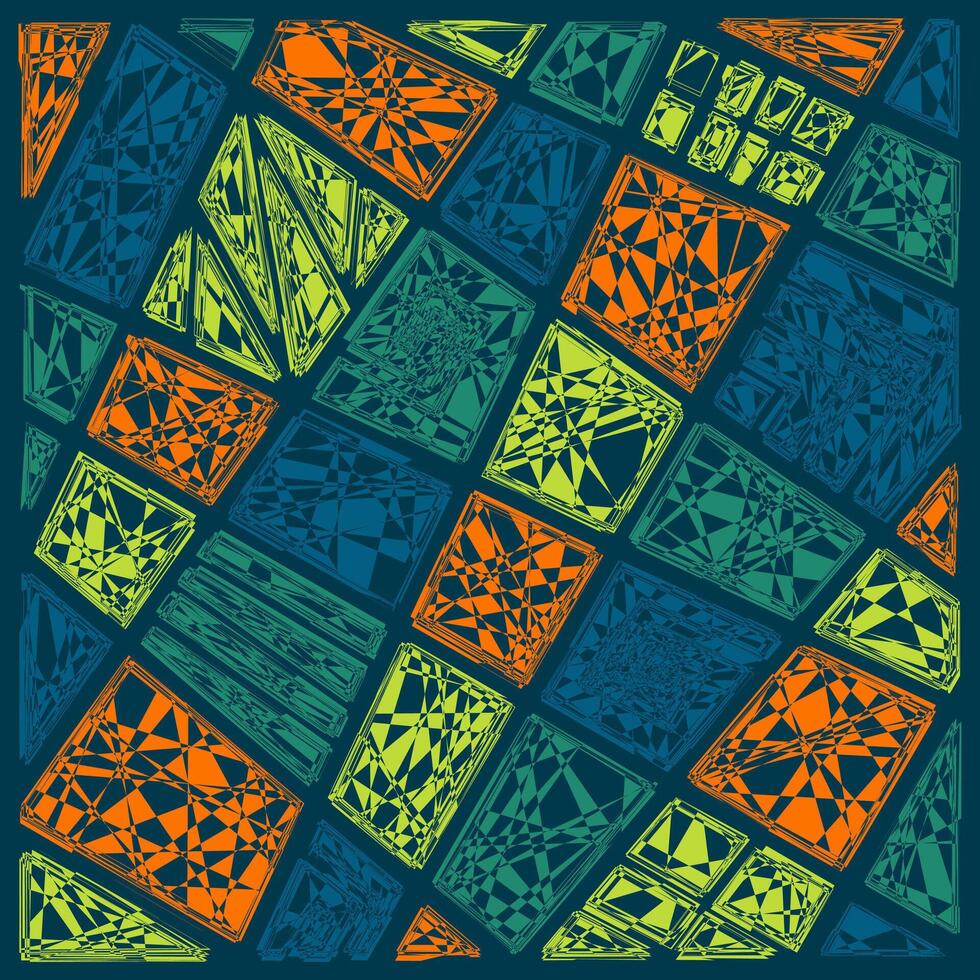 Abstract Square Geometric Mosaic with Scratch Textured vector