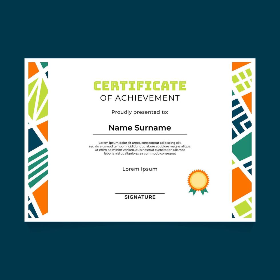 Certificate Template Design with Abstract Square Geometric Mosaic Border on The Side vector