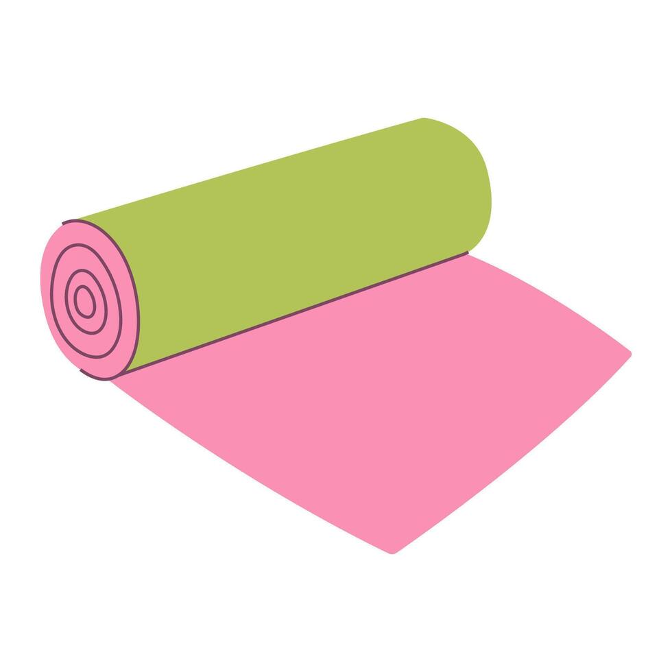 Pink and green yoga mat for exercise, fitness, pilates, and workouts vector