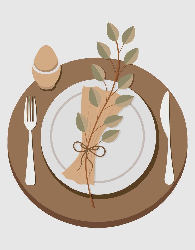 Rustic Table Setting with Egg Decoration vector