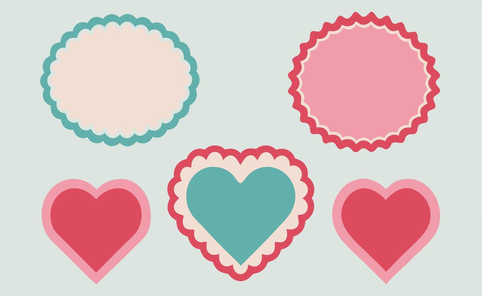 Scalloped Hearts and Frames Romantic Design Elements vector