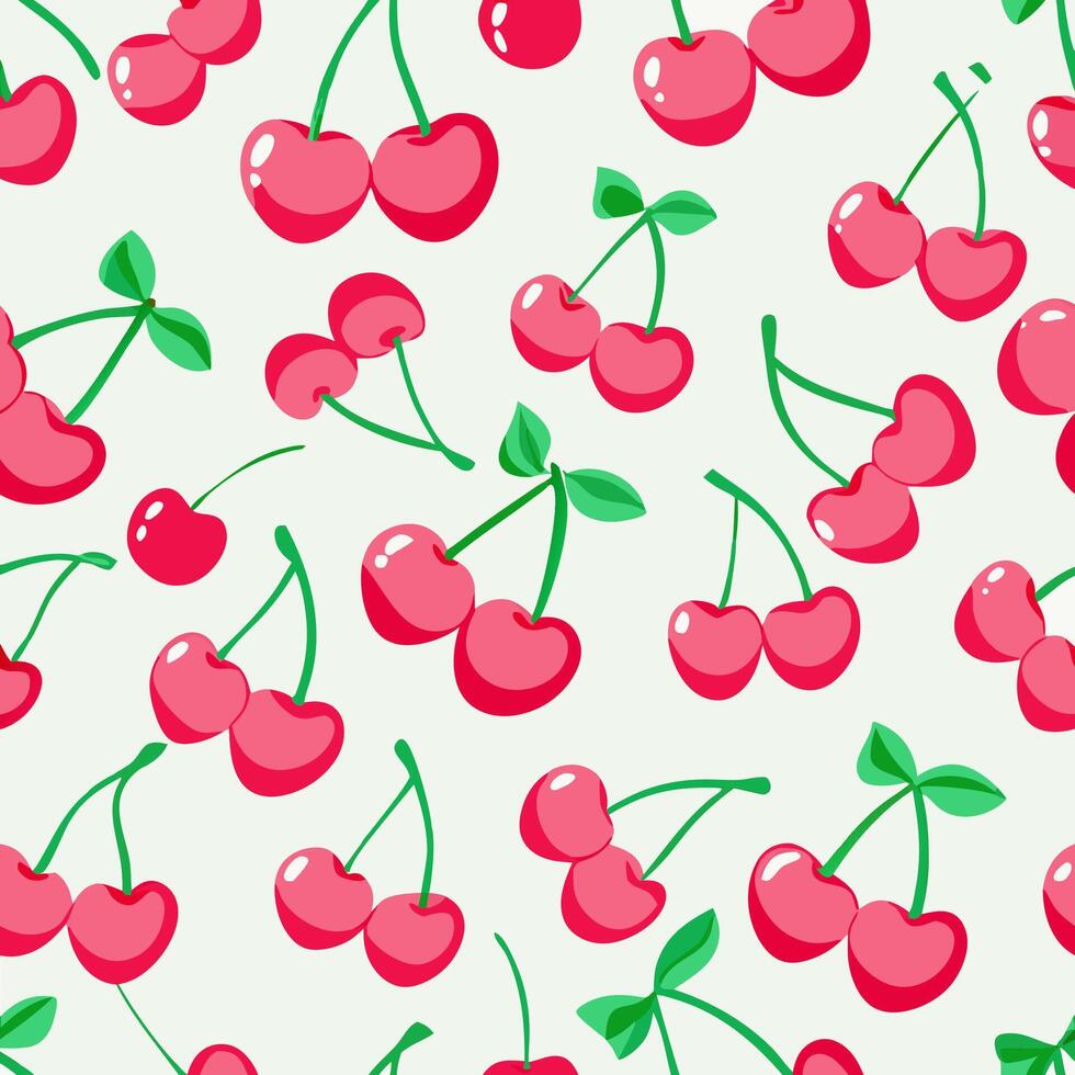 Seamless Pattern of Red Cherries on White Background vector