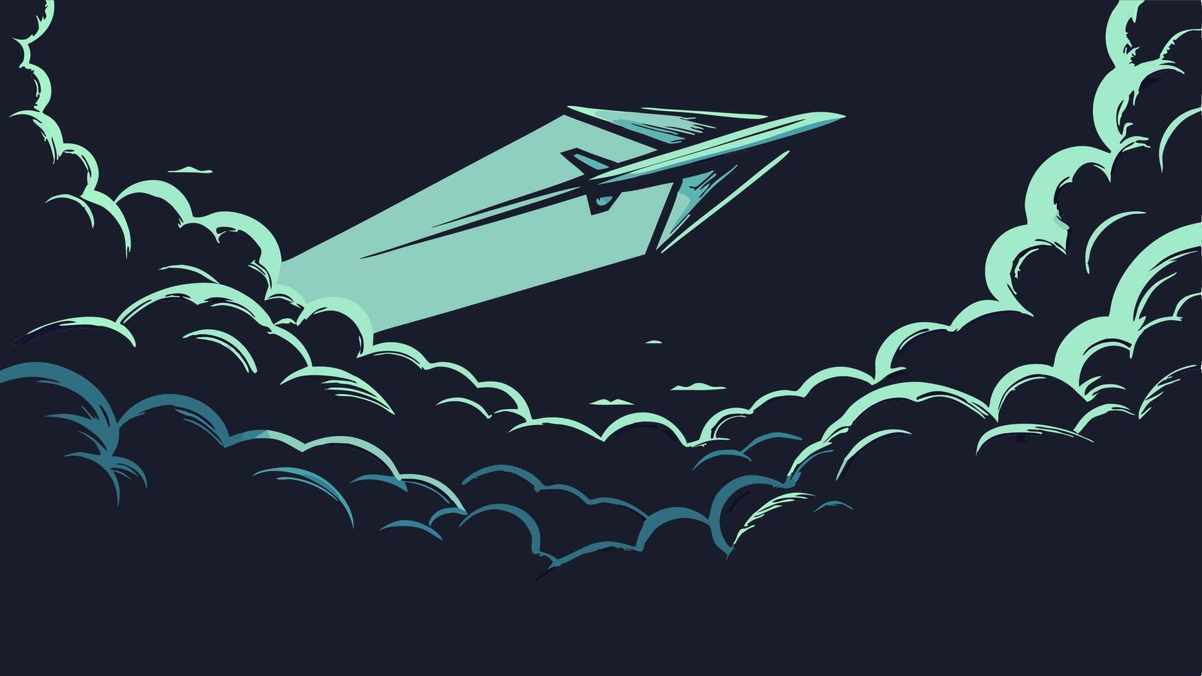 Airplane Flying Above Clouds at Night Illustration vector