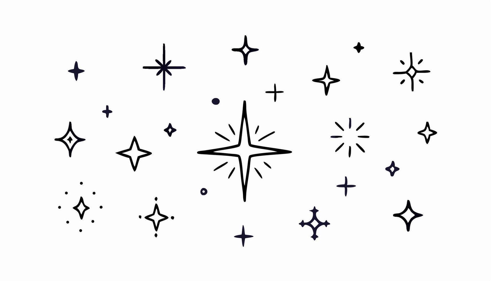 Hand Drawn Sparkling Stars Set, Illustration vector