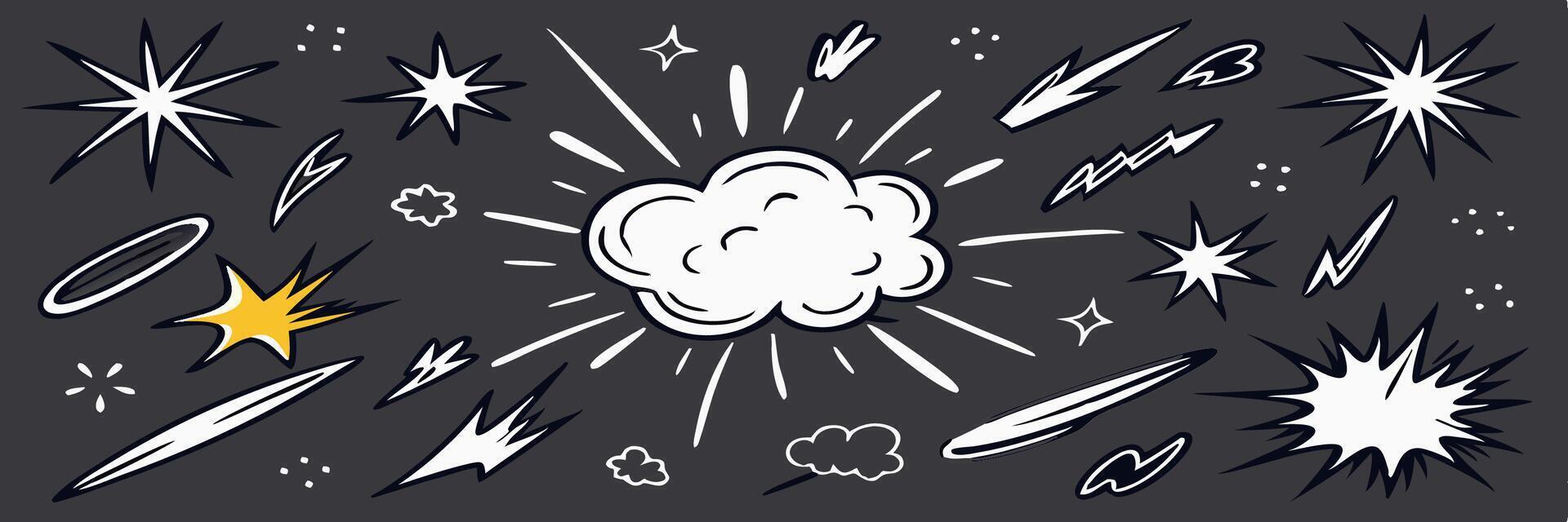 Comic Book Style Explosions, Stars, and Speech Bubbles Graphics vector